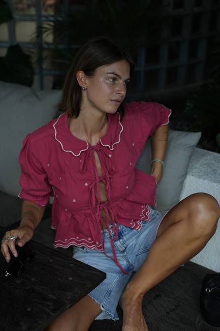 Ana Tie Blouse in Vintage Red