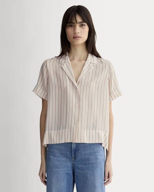 The Notch Shirt in Washable Silk | Bone / Dusky Rose