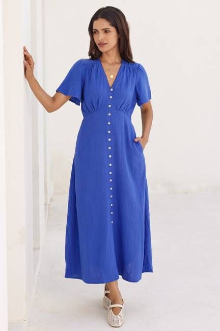 Tessa Organic Cotton Cheesecloth Dress | Cobalt