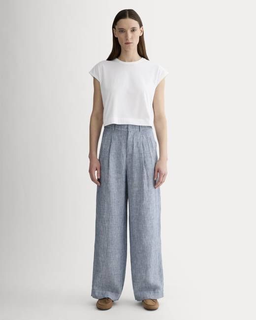 The Linen Way-High® Drape Pant  | White / Blue