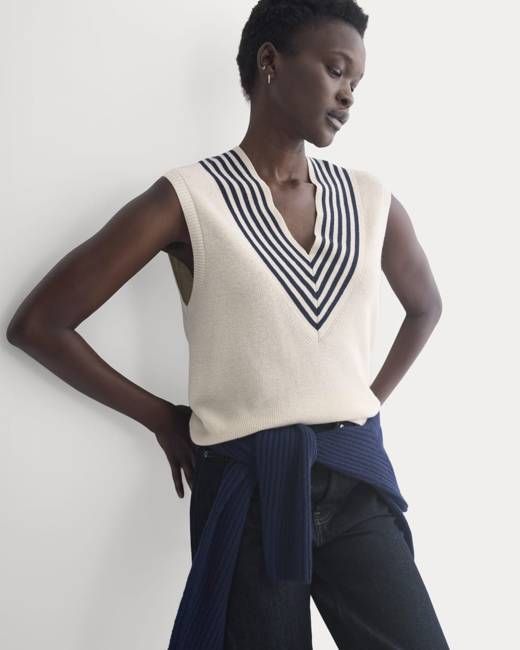 Relaxed V-Neck Vest in Cotton Merino | Canvas