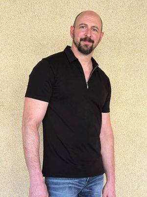 Organic Extra Long Slim Zip Polo Shirt (Black)
