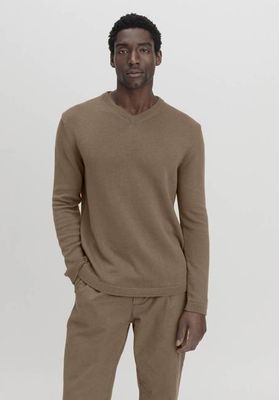 Regular V-neck sweater made from pure organic cotton with organic merino wool