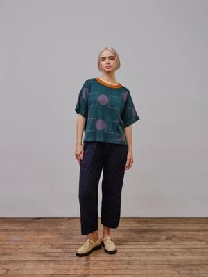 Grid Stitch Knit Wide Leg Pant - Ink