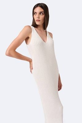 Knitted ribbed V-neck dress