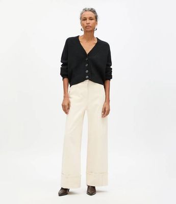 Rib Cropped Cardigan | Black