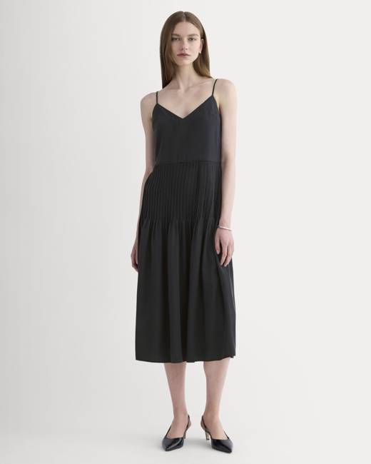 The Pleated Slip Dress in Butterlite | Black