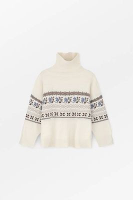 Leonora t-neck - Brown/Ecru jacquard