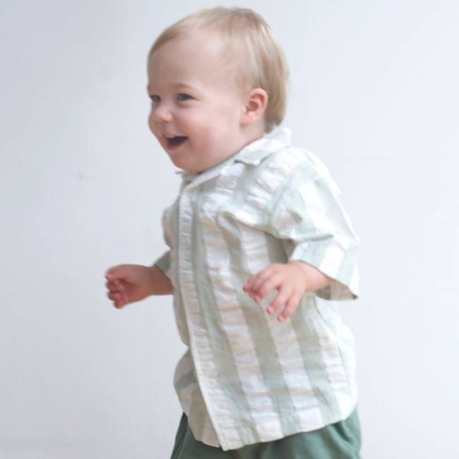 Easy Summer Shirt (Seersucker Wide Stripe) - Sea Foam