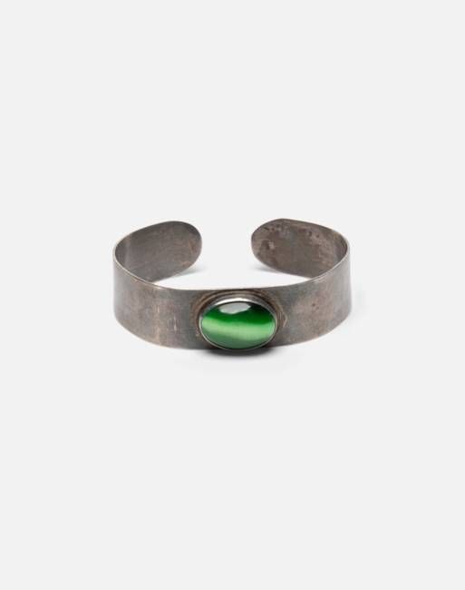 70s Optic Glass Sterling Cuff -#1362