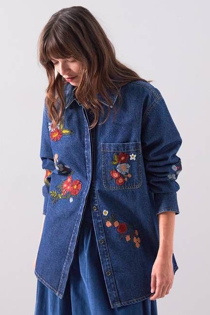 Ozla Denim Embroidered Floral Shirt
