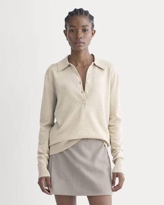 Oversized Polo Sweater in Cotton Merino | Heather Barley