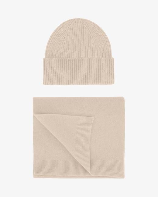 Merino Wool Beanie & Scarf - Ivory White