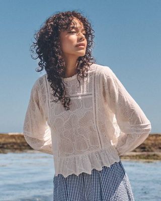 Lowie White Broderie Long Sleeve Blouse