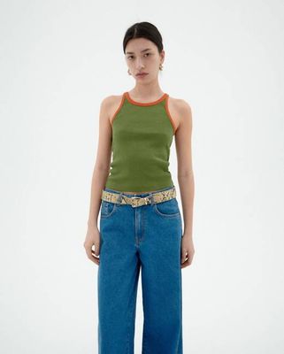 Green orange contrast Harriet halter top