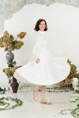 Abigail Dress, Long Sleeve, White Magnolia
