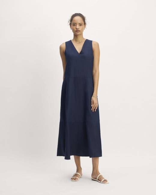 The Linen V-Neck Maxi Dress | Navy