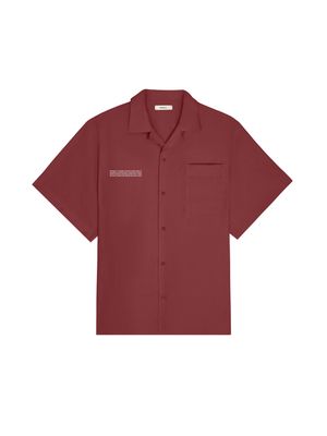 Archive Mens DNA Linen Camp Collar Shirt—garnet red