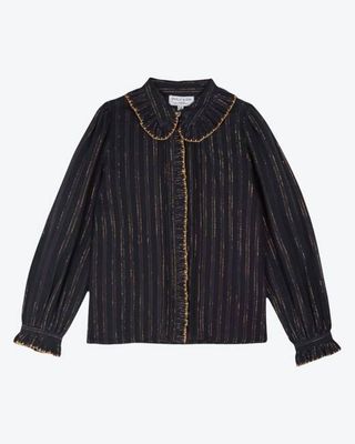 Emile & Ida Navy Embroidered Collar Blouse