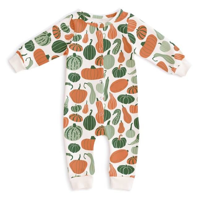 French Terry Jumpsuit - Gourds & Pumpkins Green & Orange
