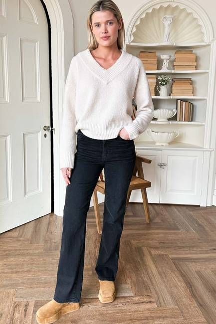 Boxy V Neck Sweater - Birch Wool