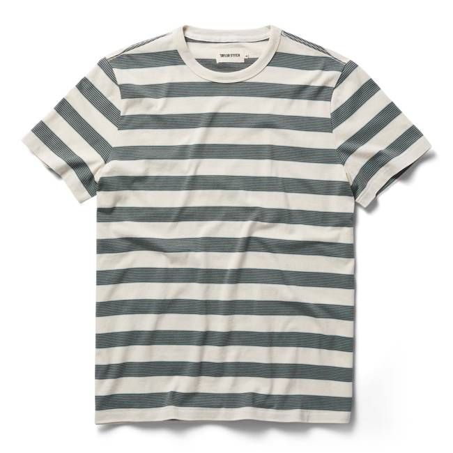 The Organic Cotton Tee in Natural and Ocean Stripe