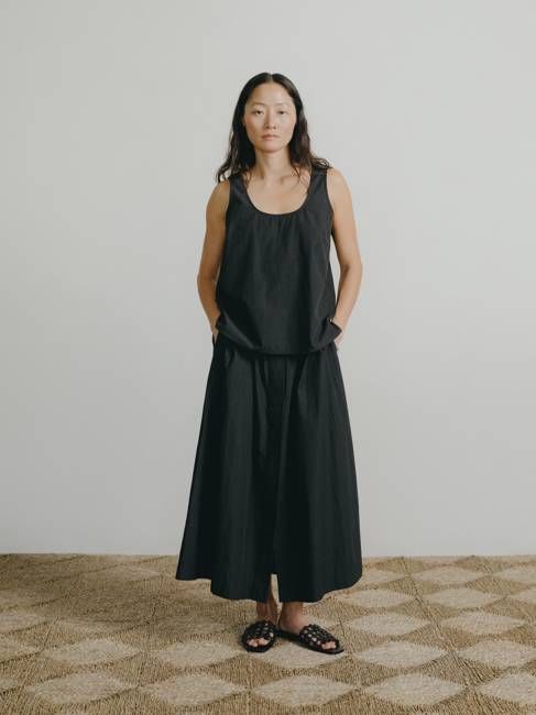 Ananda Skirt, Textured Organic Poplin, Soft Black