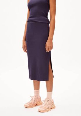 AZITAA RIB MIDI SKIRT | blue ash