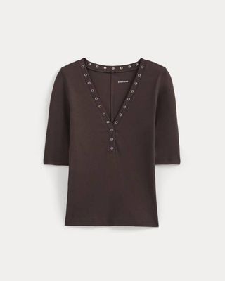 Luxe Rib V-Neck Henley | Coffee Bean
