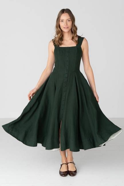 Underhill – Square-Neck Linen Midi Dress