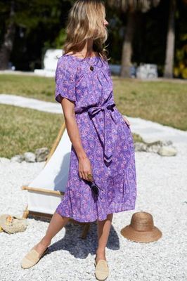 Colette Long Dress - Violet Wildflower Organic