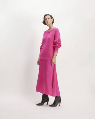 The Hammered Satin Slip Skirt | Fuchsia Pink