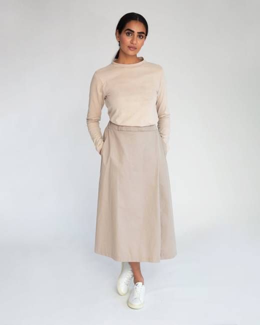 Halle Organic Cotton & Tencel Skirt In Taupe