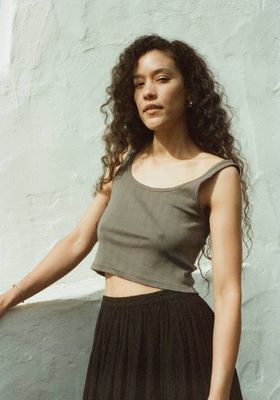 Crop Pointelle Scoop Tank Sage