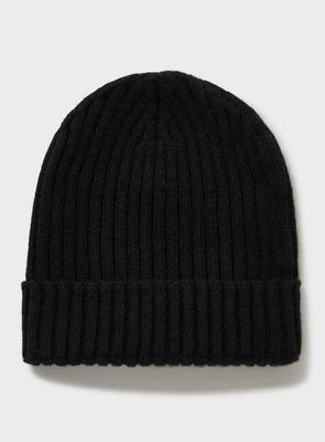 Cashmere Ribbed Black Beanie