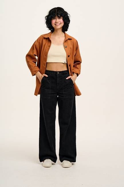 Delores - Wide Leg Denim Jeans in Washed Black