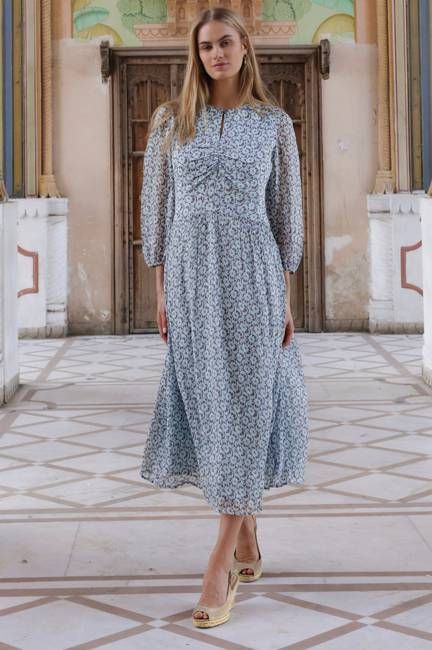 Verity Ruched Printed Dress | Blue