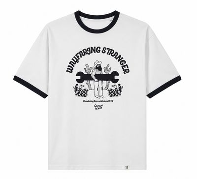 CAMISETA WAYFARING BLANCA RIBETE NEGRO UNISEX
