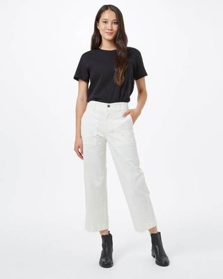 Twill Cropped Wide Leg Pant