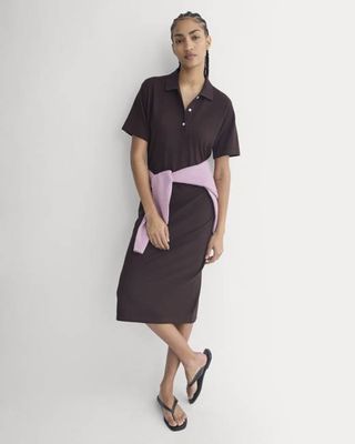 Pique Polo Short-Sleeve Dress | Dark Chocolate