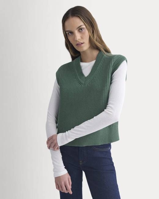 Ribbed V-Neck Vest in Everyday Cotton | Hunter Green