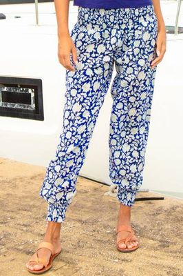 Harem Organic Cotton Trousers | Hibiscus Navy/White