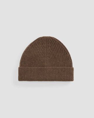 The Cashmere Fine Rib Beanie | Heather Cocoa