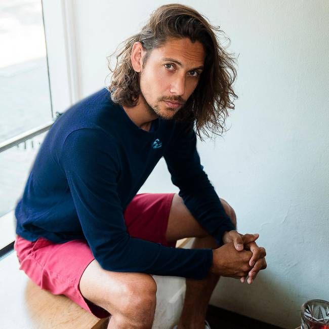 T-shirt lange mouw - gerecyclede stof - Japanse golf van Kanagawa - donkerblauw