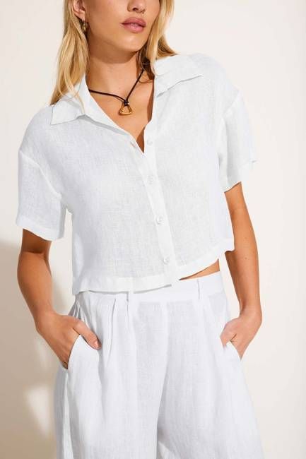 Hana Cropped Shirt - White EcoLinen