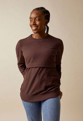 Fleece lined maternity hoodie with nursing access - Mahogany
