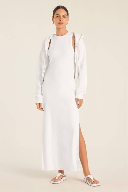 Daybreak Essential Midi Dress - White Cotton Rib