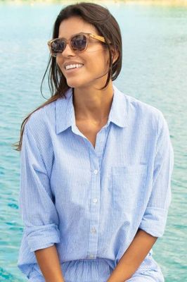 Hattie Cotton Stripe Shirt | Blue/White