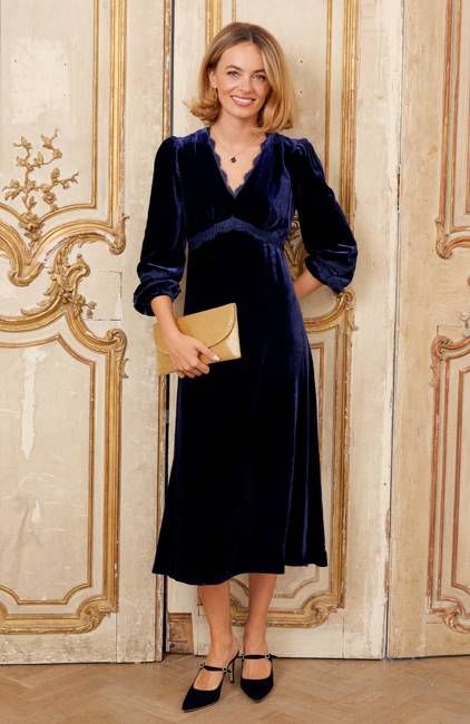 Lorna Velvet Lace Dress | Navy