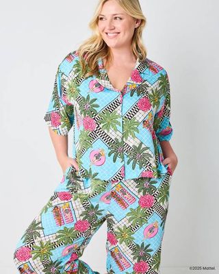 Barbie™ + Printfresh Retro Relaxation - Original Fit Petite Satin Wildest Dreams Set - Retro Blue